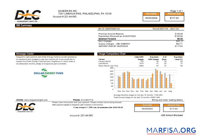 Printable USA DLC business utility bill Word and PDF template, version 2